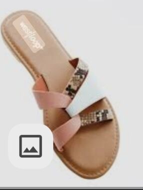West loop Brown and Pink Multi-Striped Slide Sandals with Snake-Print Accent NWT